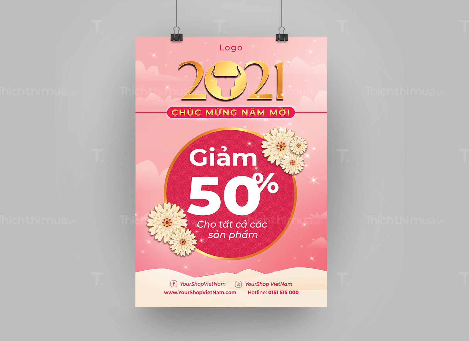 Poster sale Chúc mừng năm mới 2021  màu hồng